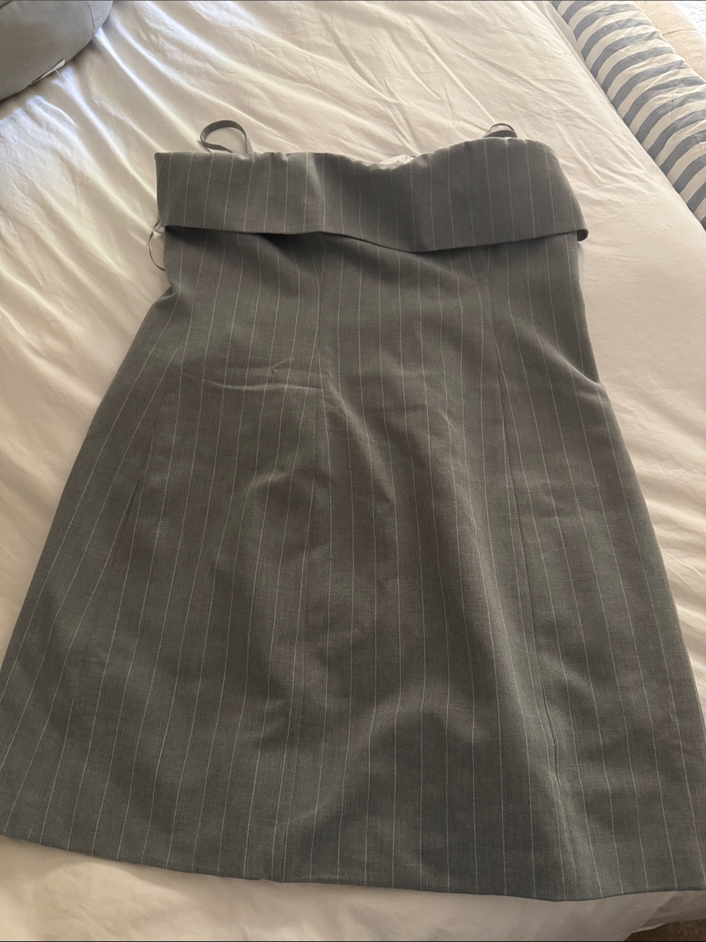 Strapless Grey Pinstripe Mini Dress